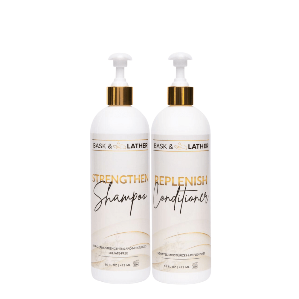 Strengthen & Replenish Shampoo and Conditioner Set - Anti - Breakage - Bask and Lather Co
