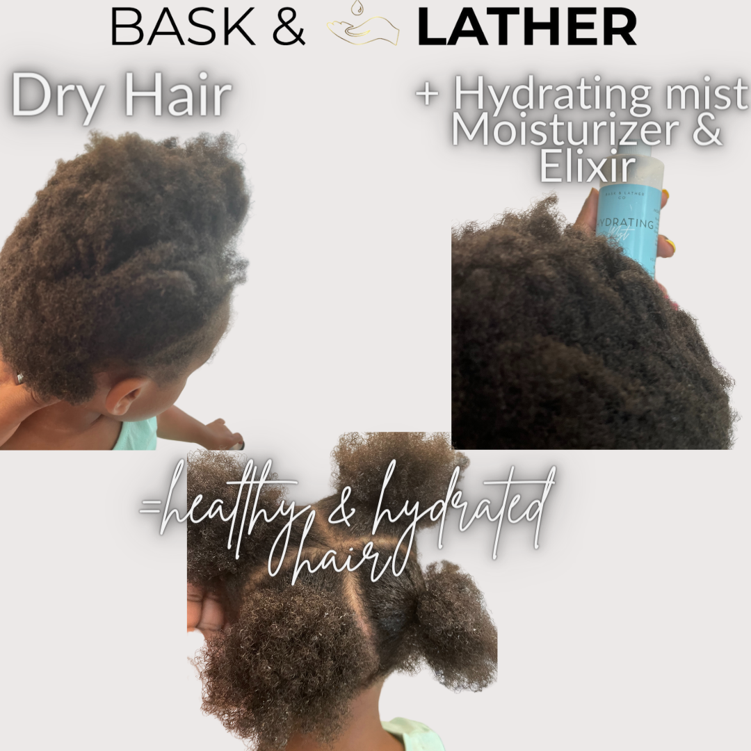before and after using the hair elixir and hydrating mist
